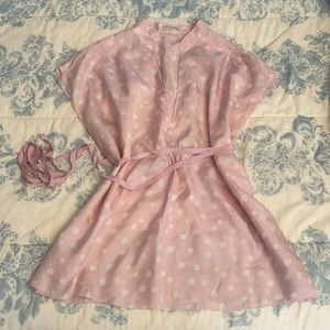 Massimo Dutti pink and white polka dot silk top